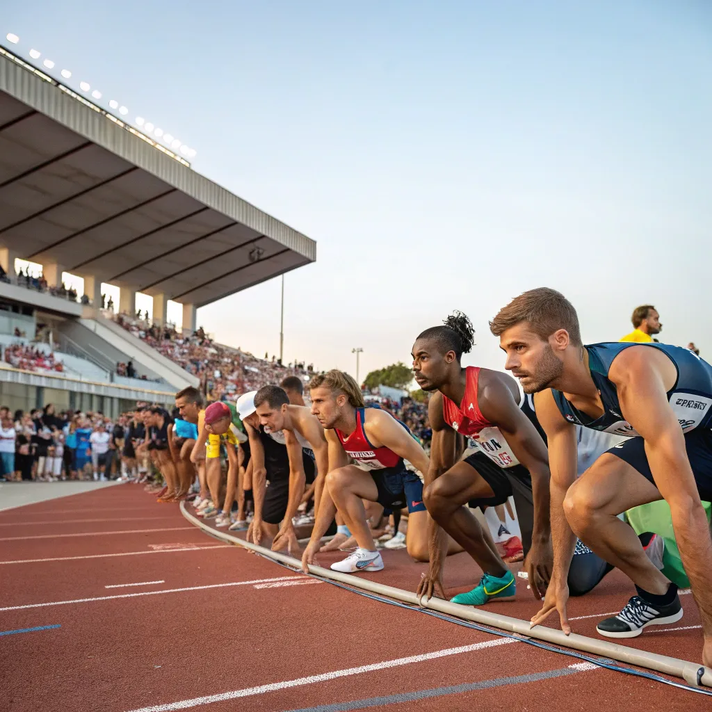 Group of athletes at the start of a sports league event